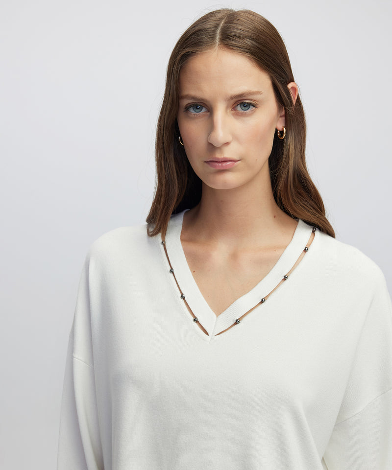 Ipekyol Embellished Cutout Knit Sweater Ecru