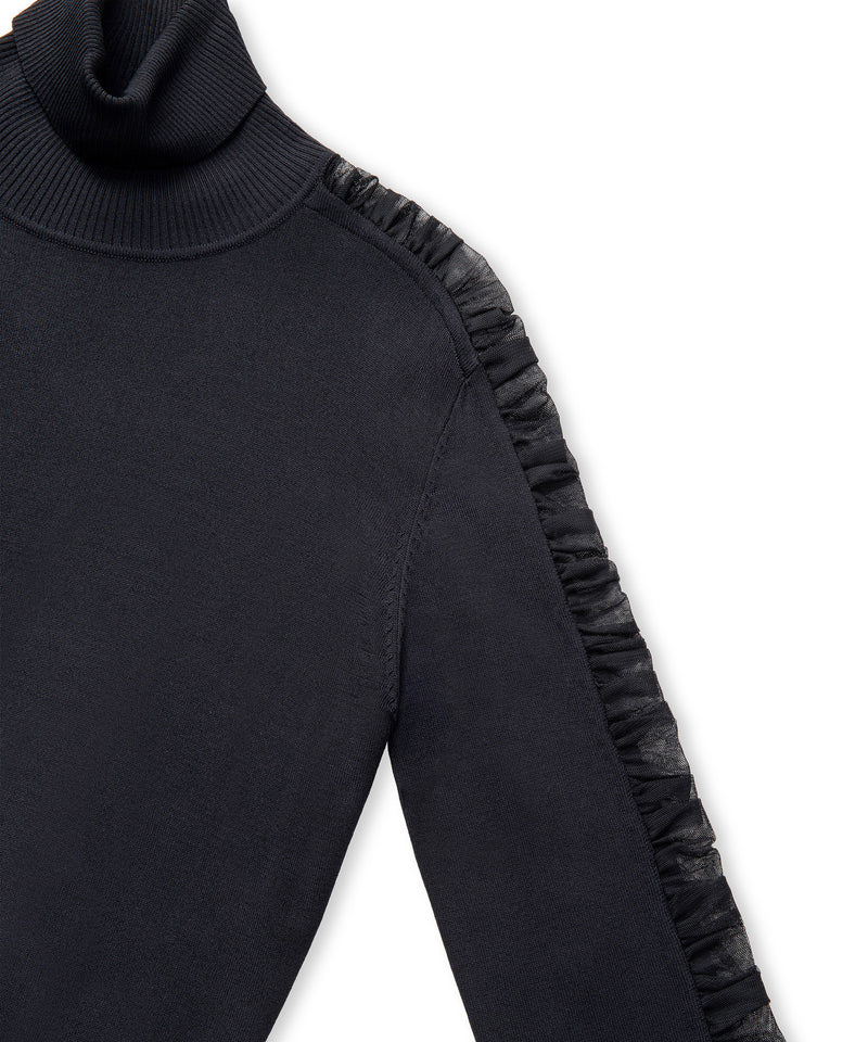 Ipekyol Draped Tulle-Sleeve Knit Top Black