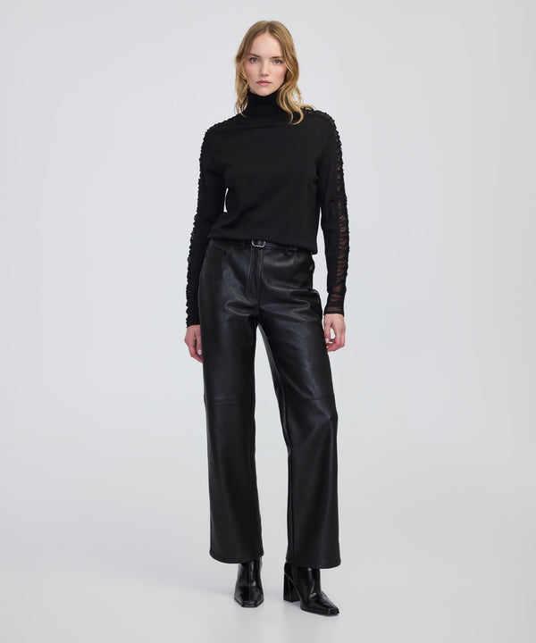 Ipekyol Draped Tulle-Sleeve Knit Top Black