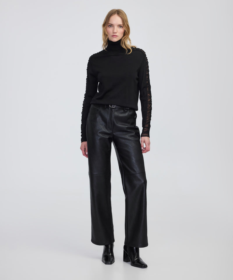 Ipekyol Draped Tulle-Sleeve Knit Top Black