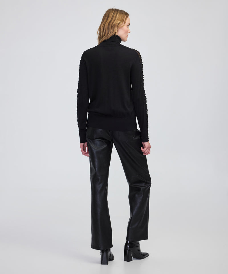 Ipekyol Draped Tulle-Sleeve Knit Top Black