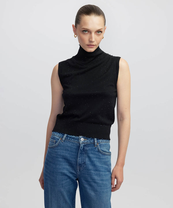 Ipekyol Rhinestone Knit Top Black