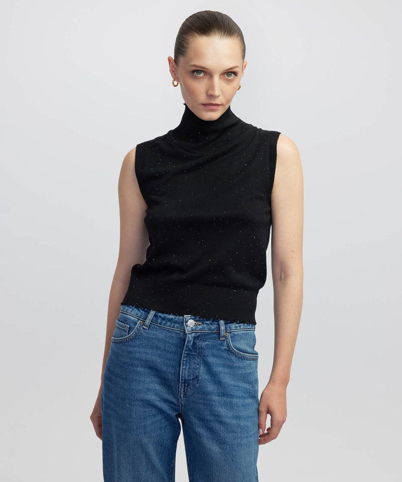 Ipekyol Rhinestone Knit Top Black