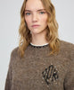 Ipekyol Monogram Jacquard Strass Stone Embroidered Sweater Brown