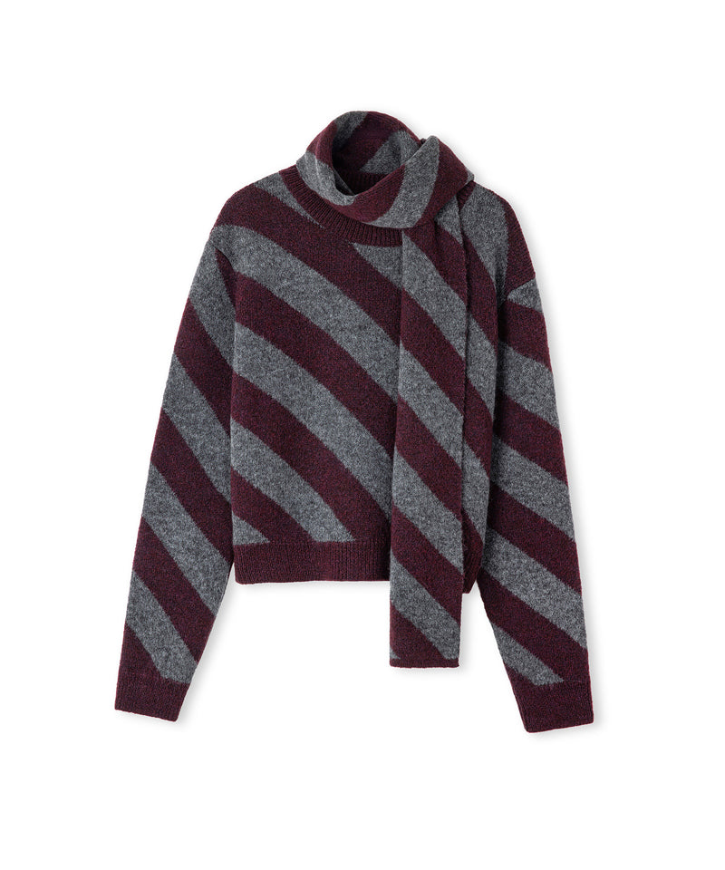 Ipekyol Color-Block Knit Sweater With Scarf Bordoux