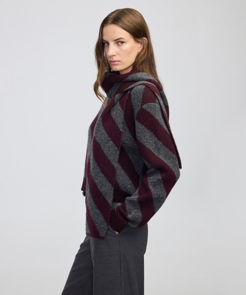 Ipekyol Color-Block Knit Sweater With Scarf Bordoux