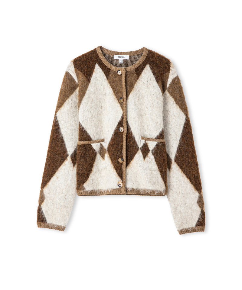Ipekyol Diamond Pattern Contrast Piping Knitwear Brown