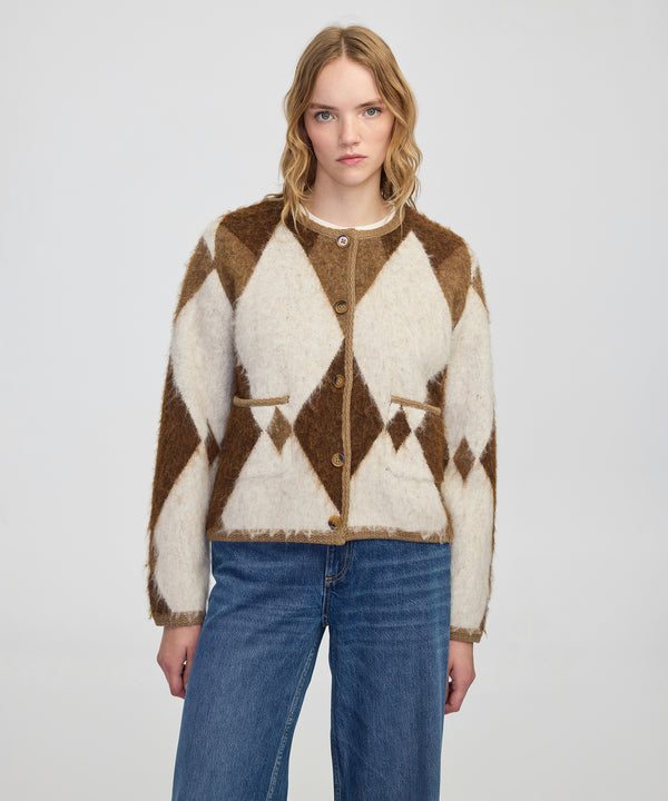 Ipekyol Diamond Pattern Contrast Piping Knitwear Brown