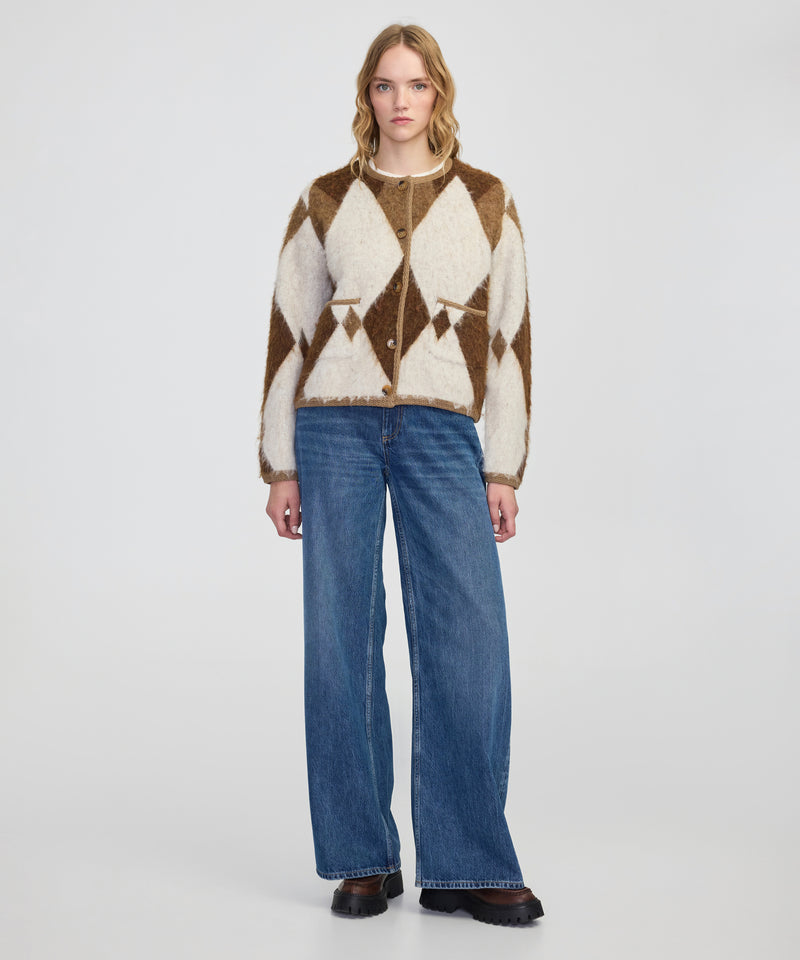 Ipekyol Diamond Pattern Contrast Piping Knitwear Brown