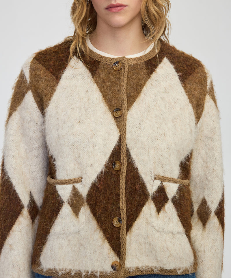 Ipekyol Diamond Pattern Contrast Piping Knitwear Brown