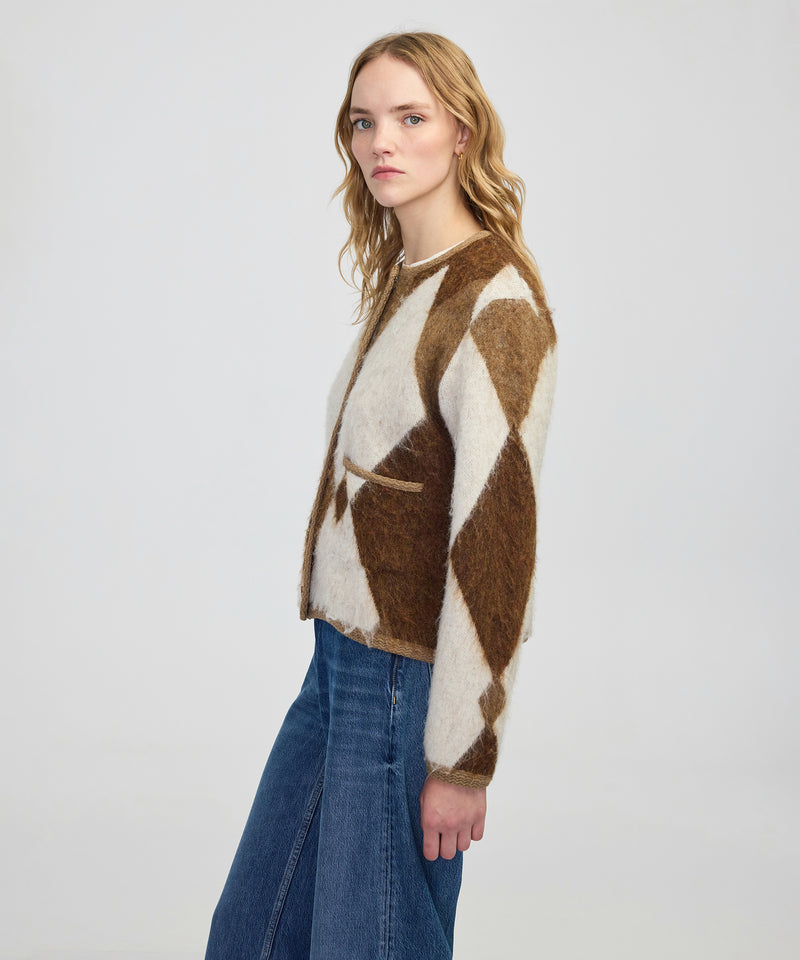 Ipekyol Diamond Pattern Contrast Piping Knitwear Brown