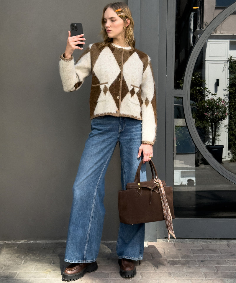 Ipekyol Diamond Pattern Contrast Piping Knitwear Brown