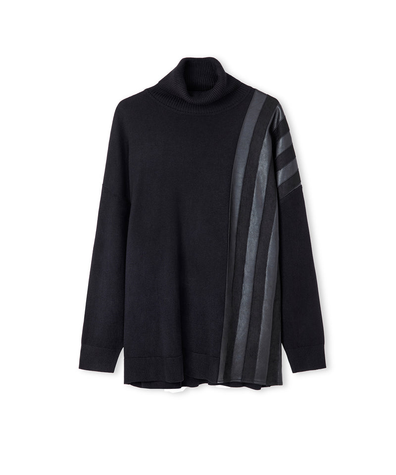 Ipekyol Faux Leather & Suede Panel Sweater Black