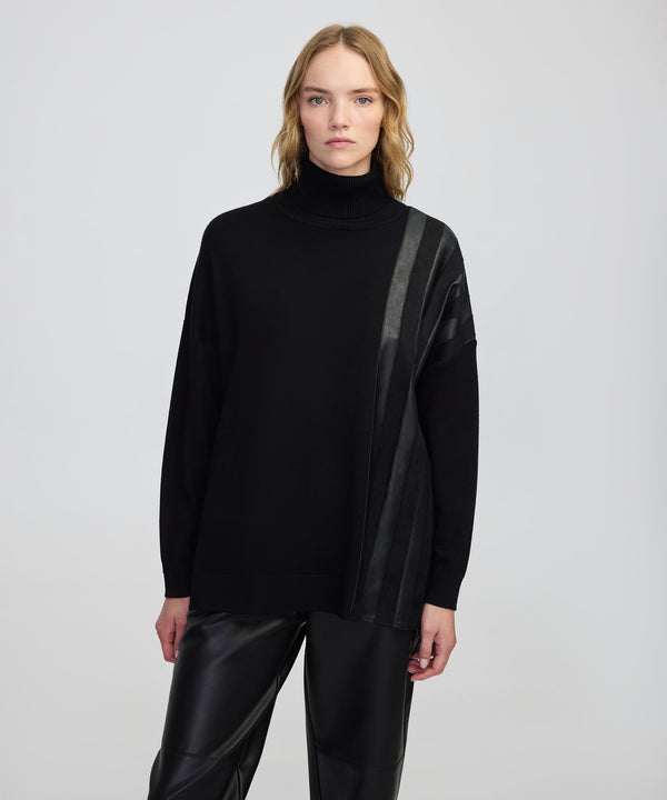 Ipekyol Faux Leather & Suede Panel Sweater Black