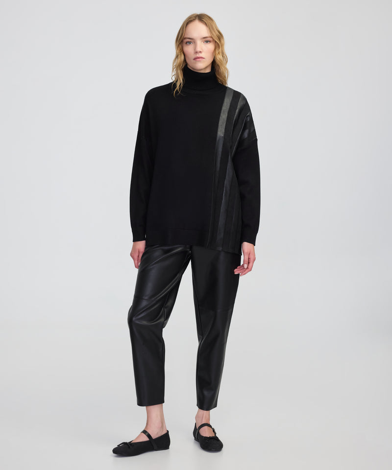 Ipekyol Faux Leather & Suede Panel Sweater Black
