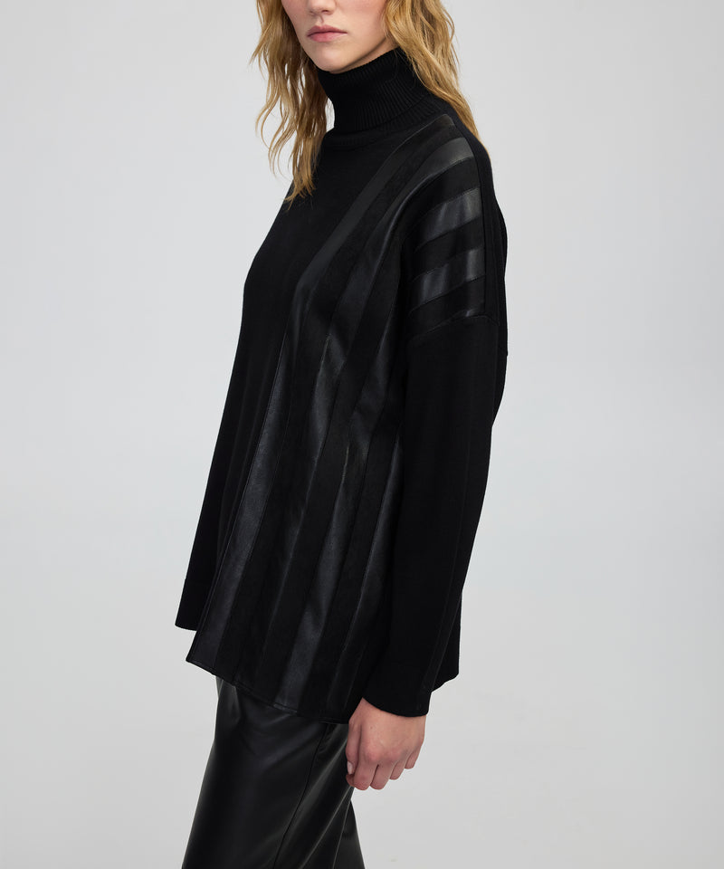 Ipekyol Faux Leather & Suede Panel Sweater Black