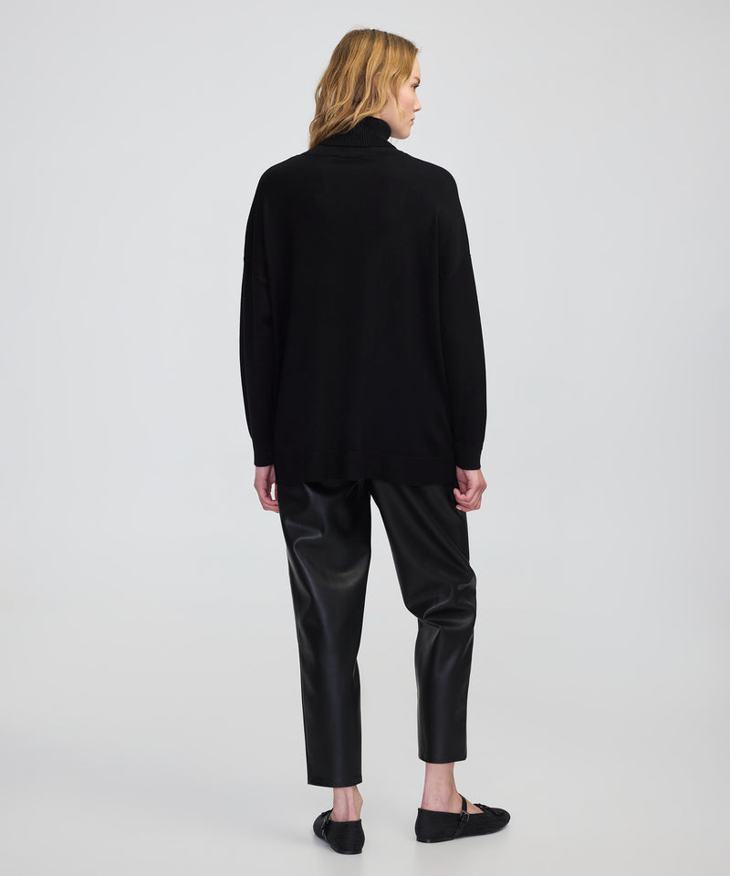 Ipekyol Faux Leather & Suede Panel Sweater Black