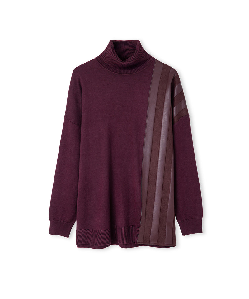 Ipekyol Faux Leather & Suede Panel Sweater Dark Purple