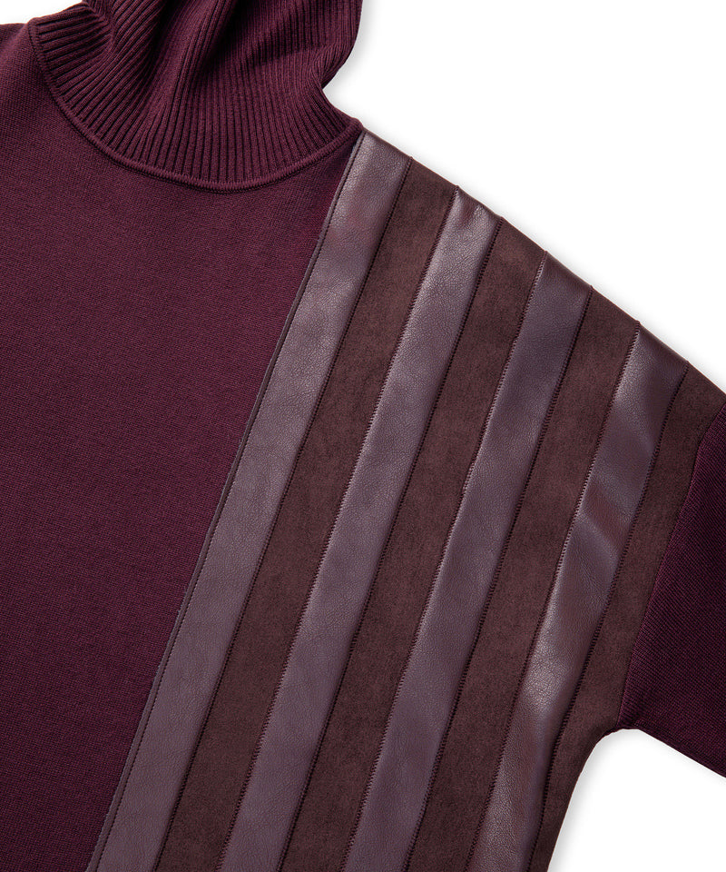Ipekyol Faux Leather & Suede Panel Sweater Dark Purple