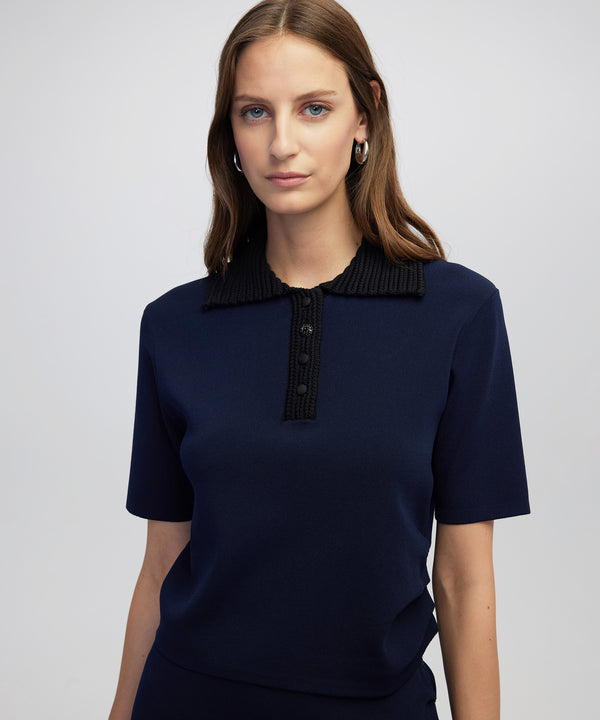 Ipekyol Contrast Collar Knit Top Navy