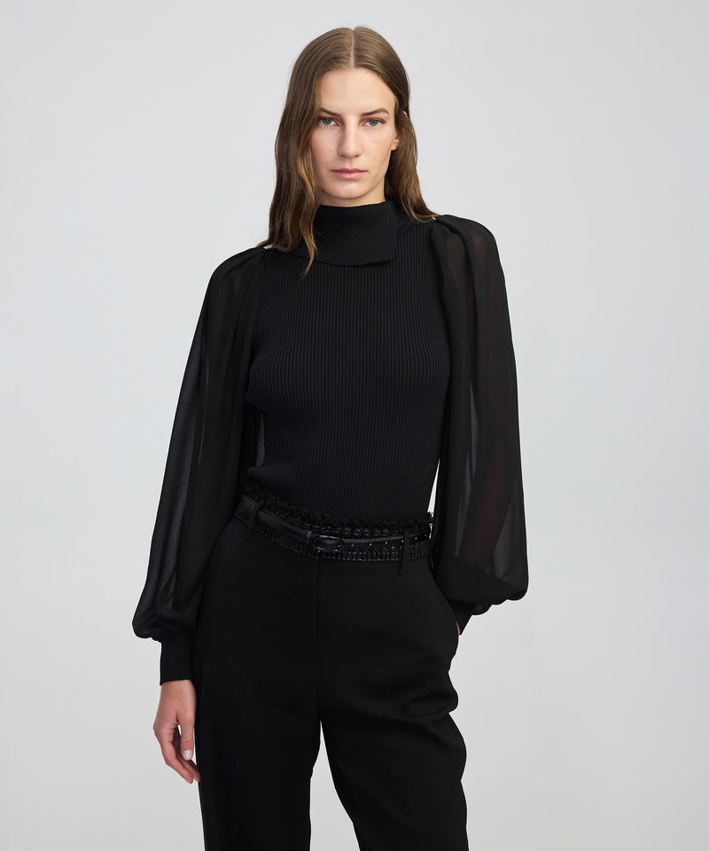 Ipekyol Mixed Media Knit Top Black