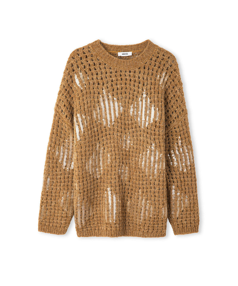 Ipekyol Embellished Openwork Knit Sweater Caramel