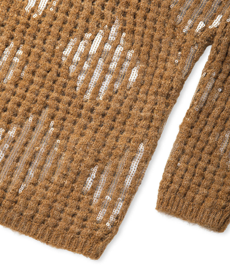 Ipekyol Embellished Openwork Knit Sweater Caramel