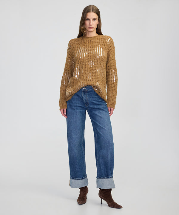Ipekyol Embellished Openwork Knit Sweater Caramel
