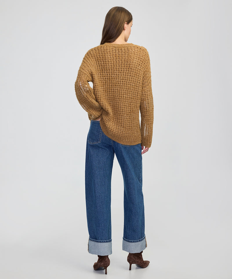 Ipekyol Embellished Openwork Knit Sweater Caramel