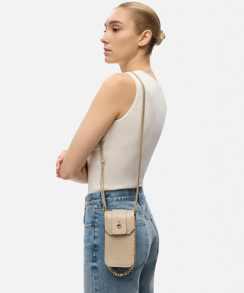 Ipekyol Croc-Effect Double Handle Bag Cream