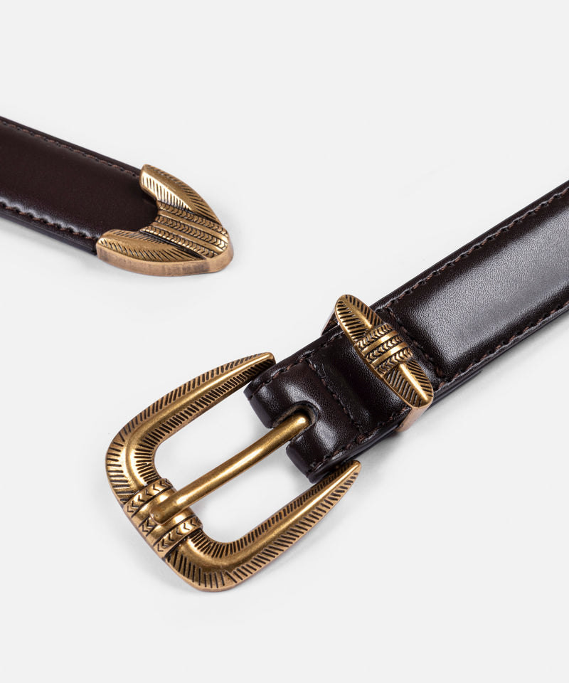 Ipekyol Leather Effect Belt With Textured Buckle  Dark Brown