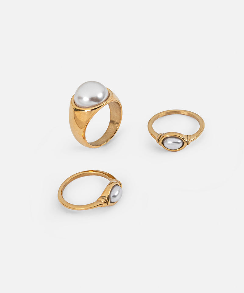 Ipekyol Pack Of Three Faux Pearl Rings Gold