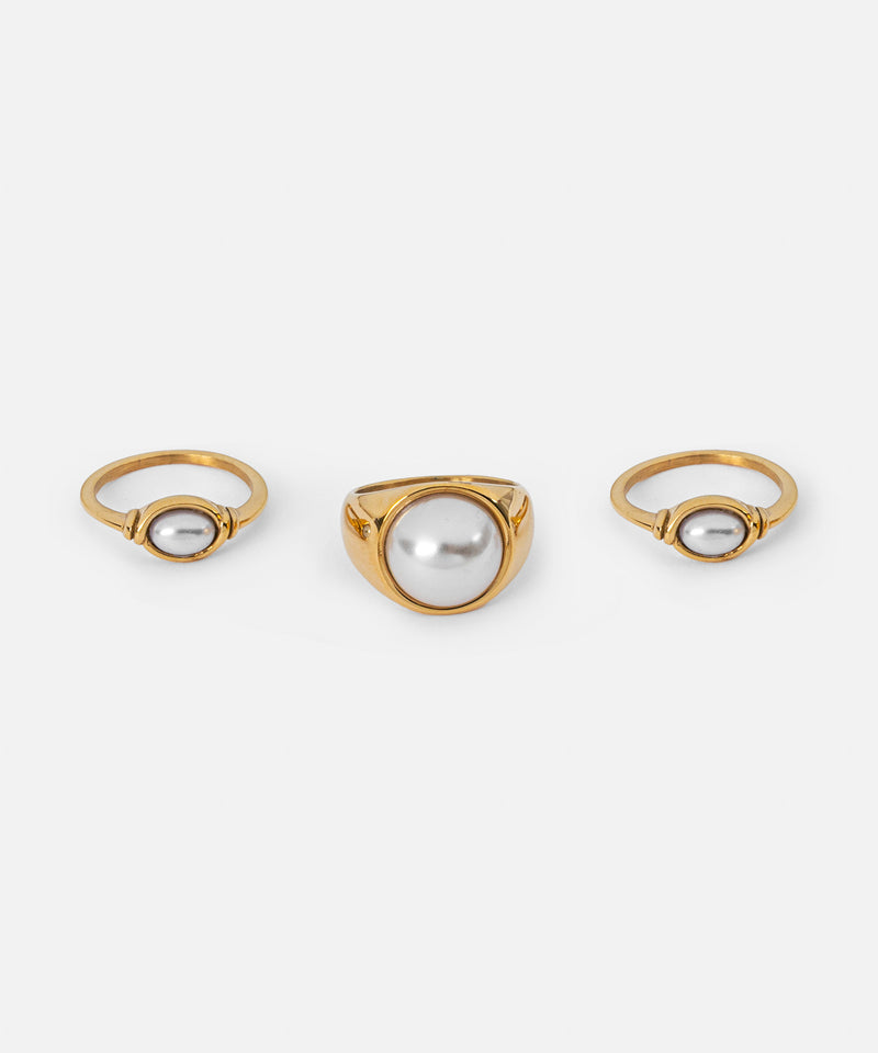 Ipekyol Pack Of Three Faux Pearl Rings Gold