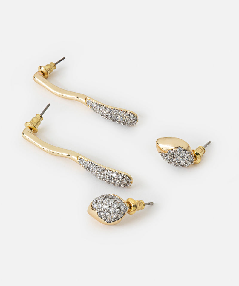 Ipekyol Combined Rhinestone Earrings Set Gold