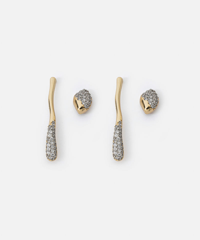 Ipekyol Combined Rhinestone Earrings Set Gold