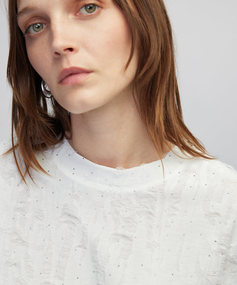 Ipekyol Jacquard T-Shirt With Rhinestones Ecru