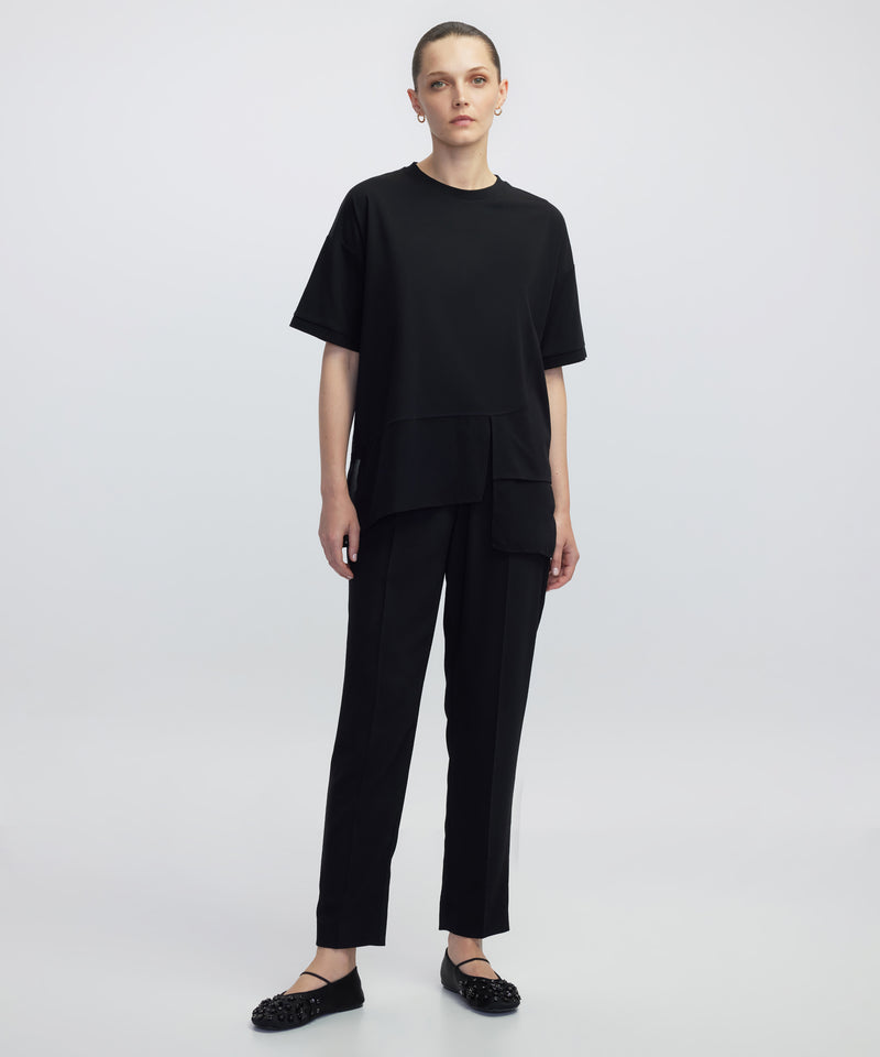 Ipekyol Chiffon Trim Asymmetric T-Shirt Black