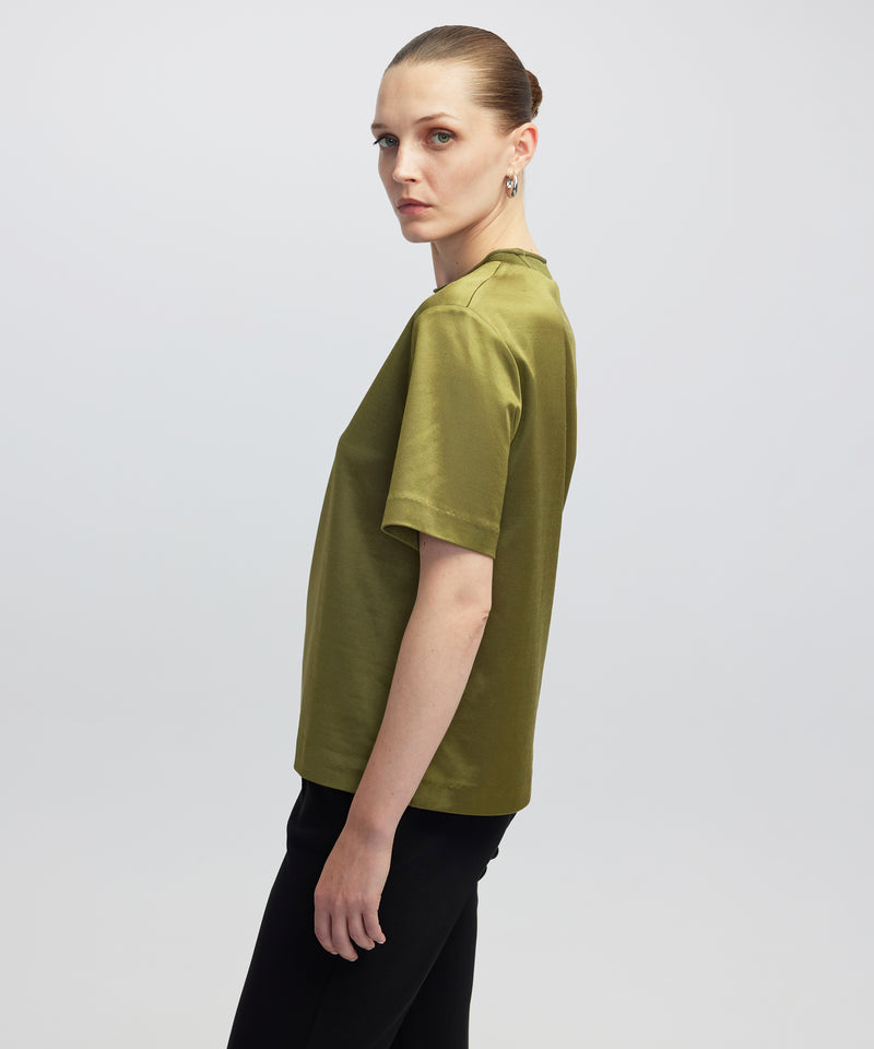 Ipekyol Shiny Half-Stand Collar T-Shirt Dark Green