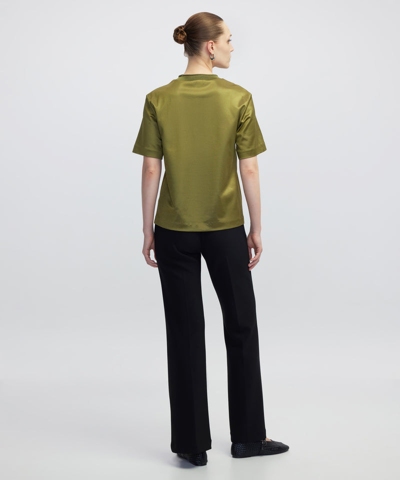 Ipekyol Shiny Half-Stand Collar T-Shirt Dark Green