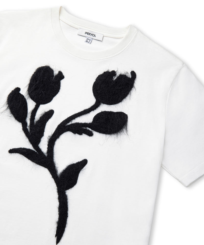 Ipekyol Color-Block T-Shirt With 3D Floral Embellishment White