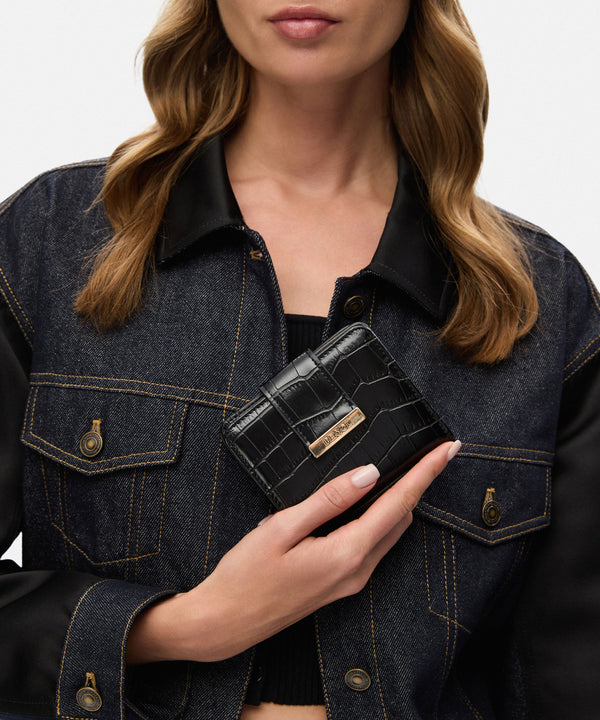 Ipekyol Croc-Effect Wallet Black