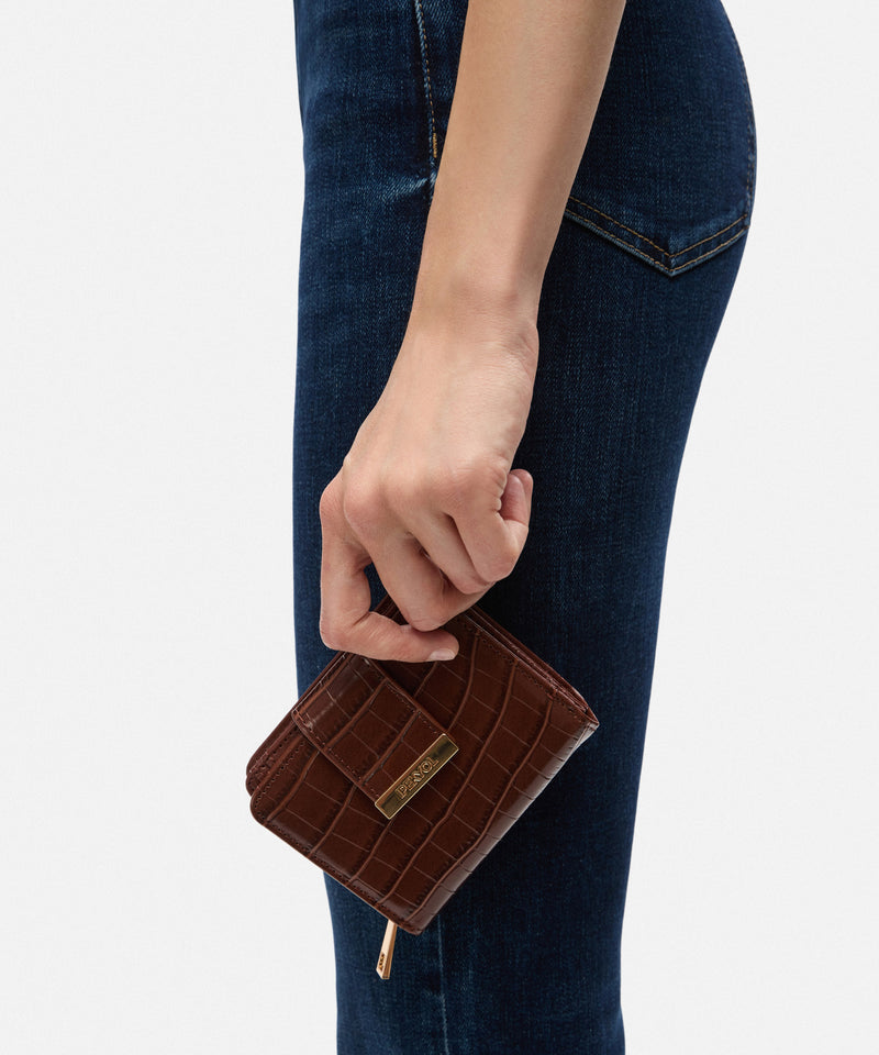Ipekyol Croc-Effect Wallet Brown