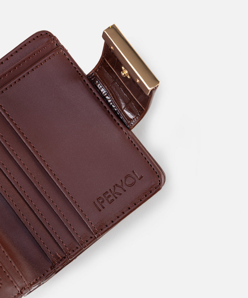 Ipekyol Croc-Effect Wallet Brown