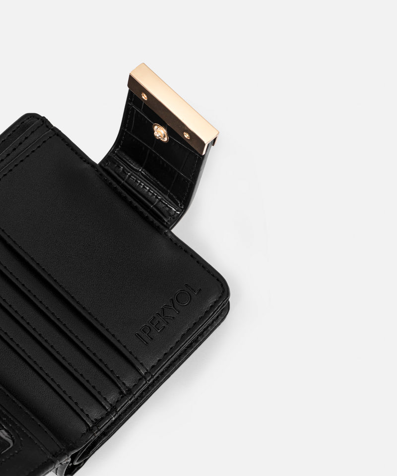 Ipekyol Croc-Effect Wallet Black