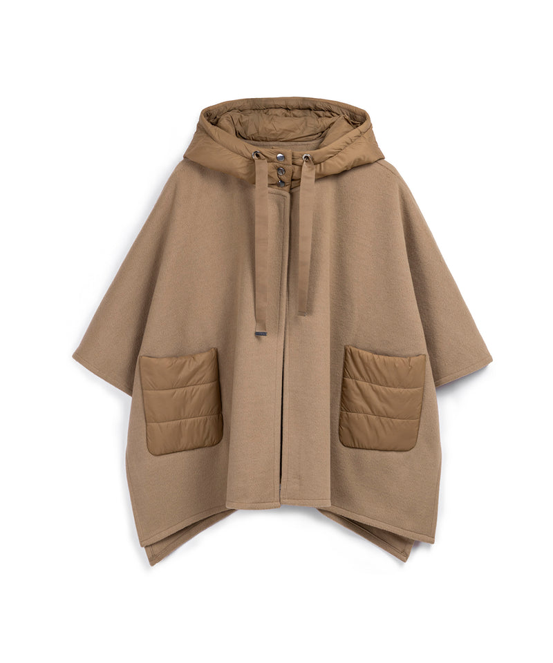 Ipekyol Mixed Media Hooded Poncho Camel