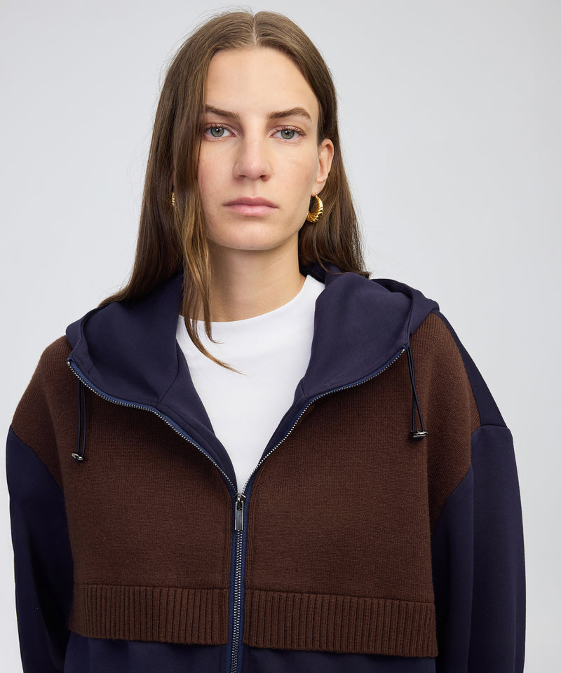 Ipekyol Knitwear Mix Hooded Sweatshirt Navy