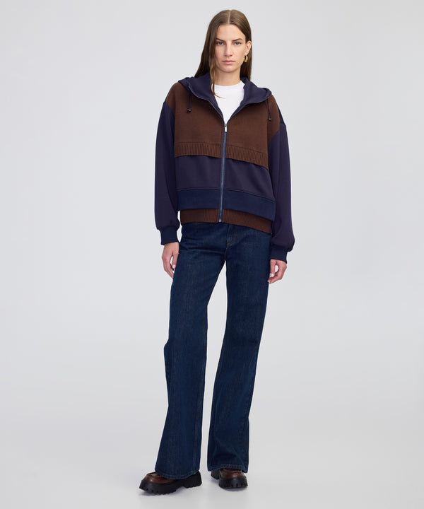 Ipekyol Knitwear Mix Hooded Sweatshirt Navy