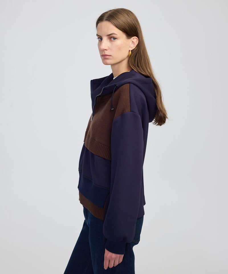 Ipekyol Knitwear Mix Hooded Sweatshirt Navy