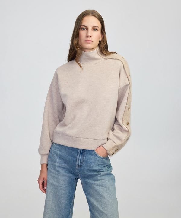 Ipekyol Knitwear Mix Stand-Up Collar Sweatshirt Beige Melange
