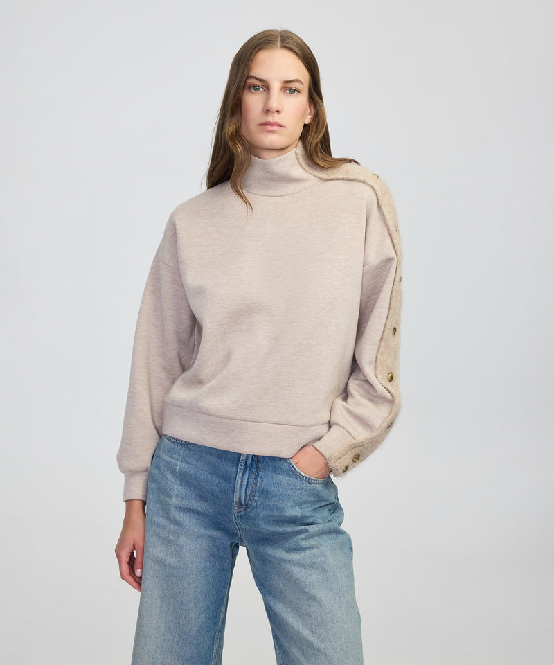 Ipekyol Knitwear Mix Stand-Up Collar Sweatshirt Beige Melange